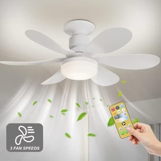 Ventilador de teto Com Luz para Pequenos Espaços (6 Hélices) Controle Remoto Bivolt LED 110V-220V 60w