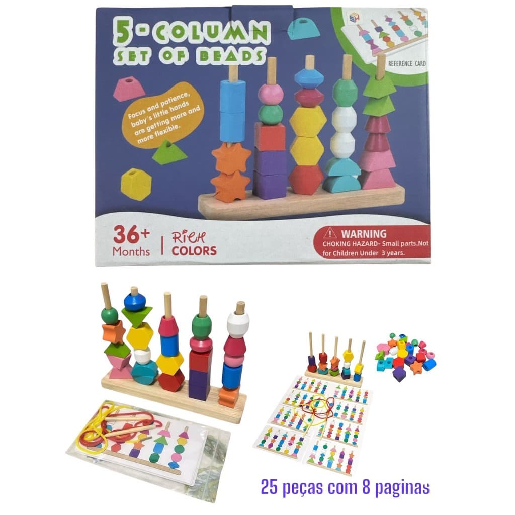 Brinquedo Educativo De Jogo De Montessori De Madeira+3 Anos Com 25 Peças E 8 Cartões E Base E Corda Para Criança HM TOYS