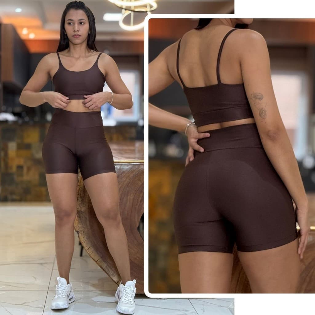 Conjunto de Academia Feminino Short + Top com Zero Transparência e Cintura Alta