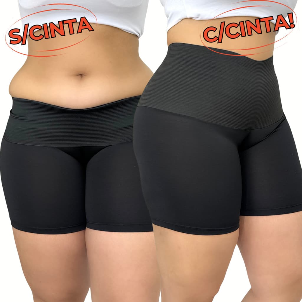 KIT 2 Cinta Modeladora Plus Size Short Feminina Conforto Alta Compressão