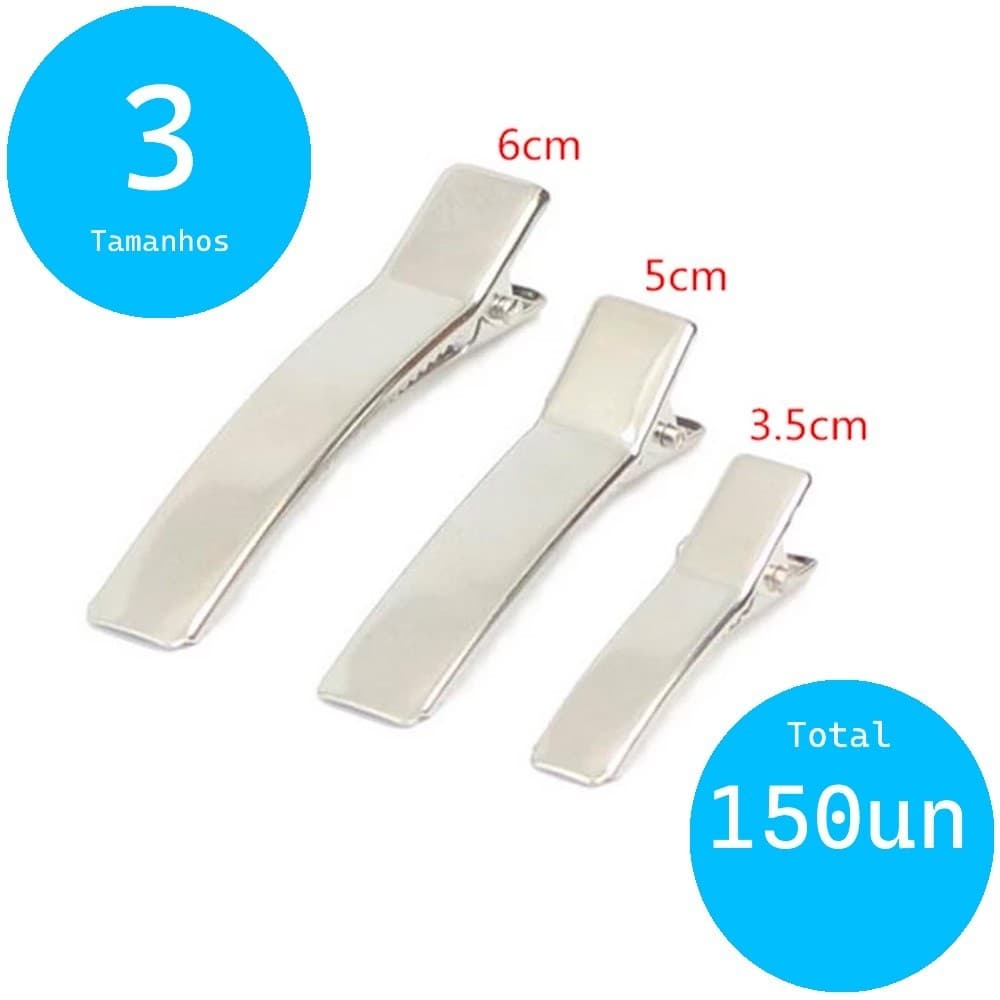 Kit Com 150 Bico Pato Presilha Jacaré Tamanhos Variado Prata