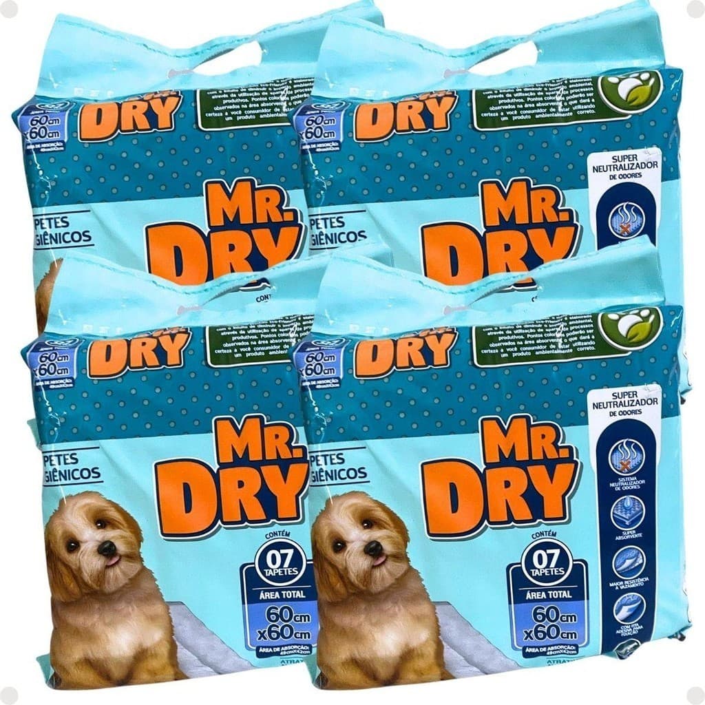 Kit Mr. Dry: 4 Tapetes Higiênicos 60x60 Com 7 Unidades