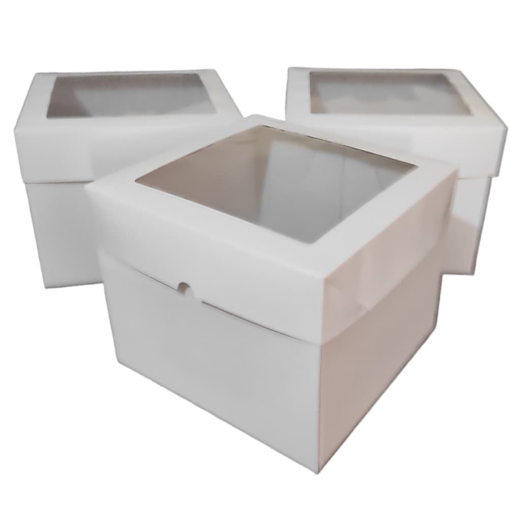 10caixas 30x30x19,5 para bolo alto papelão branco com visor