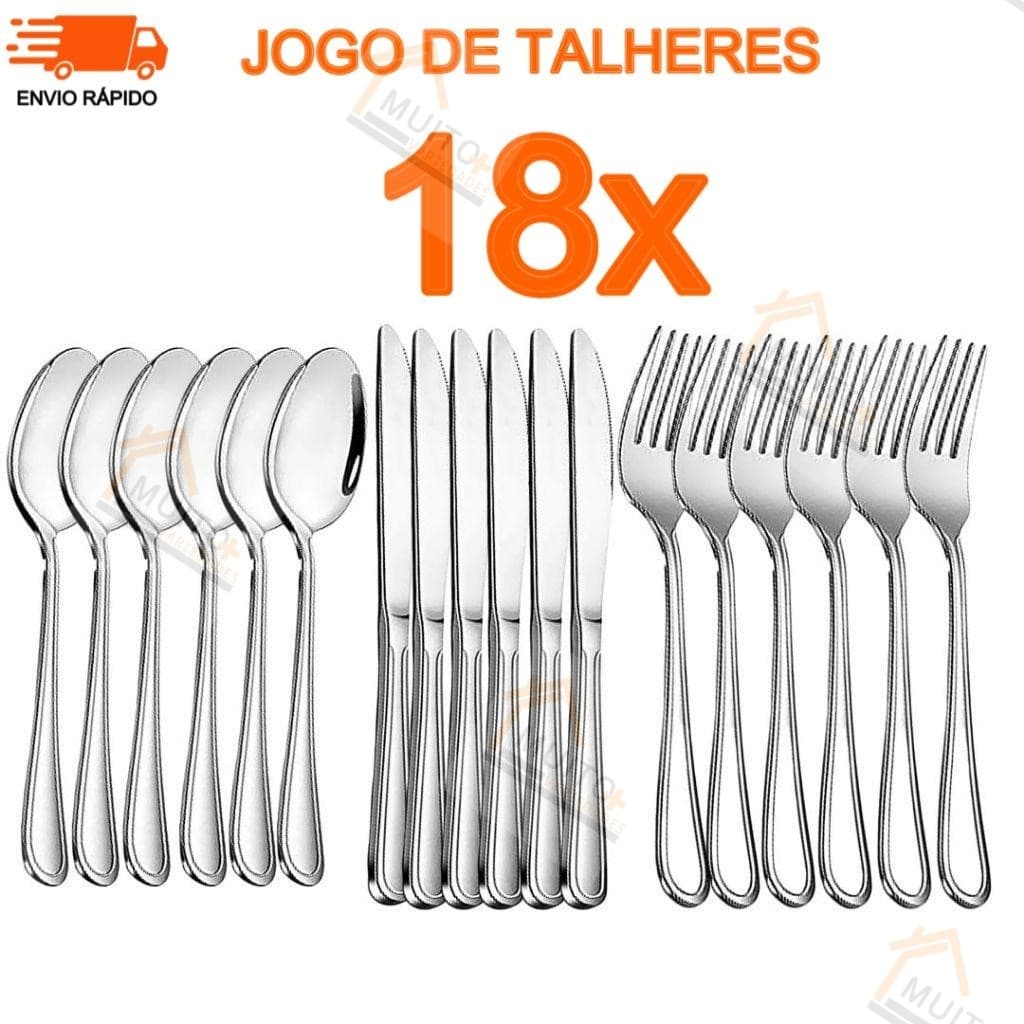 Kit Jogo de Talheres 18 Peças em Aço Inox Garfo Colher Faca Linha Profissional Casa Cozinha Buffet