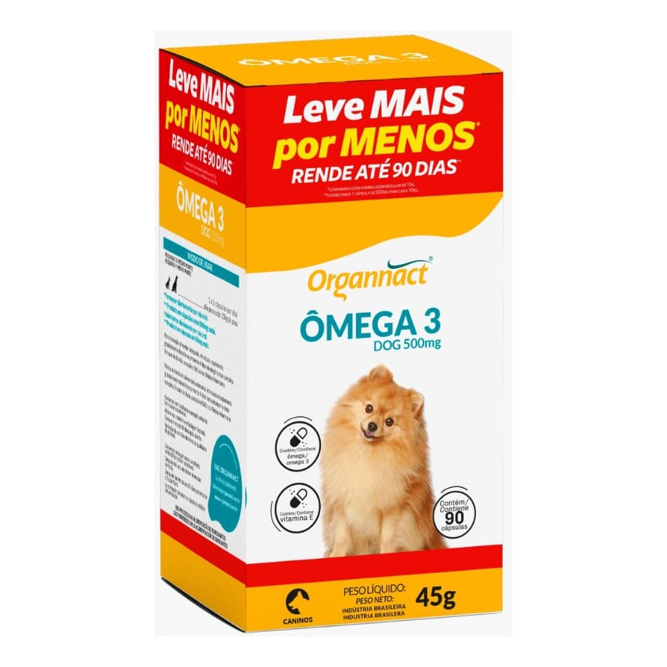 Suplemento Omega 3 Dog 500mg Organnact 90 Capsulas 45g Embalagem econômica