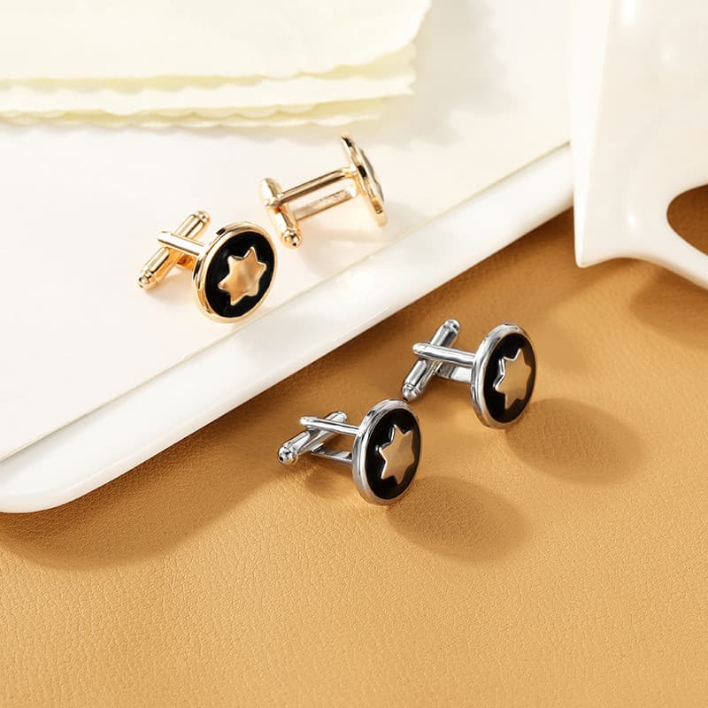 1 Par Criativo Circular Hexagonal Em Forma De Estrela Design Abotoaduras Moda Versátil Personalizado Metal Negócios Tern