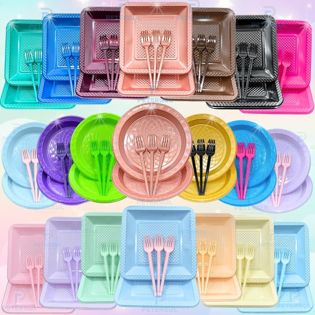 Kit Festa 100 Itens Pratinho Garfinho Aniversário Descartaveis Para Festa 50 Pratos 50 Garfos Perolado Candy Pastel Bolo