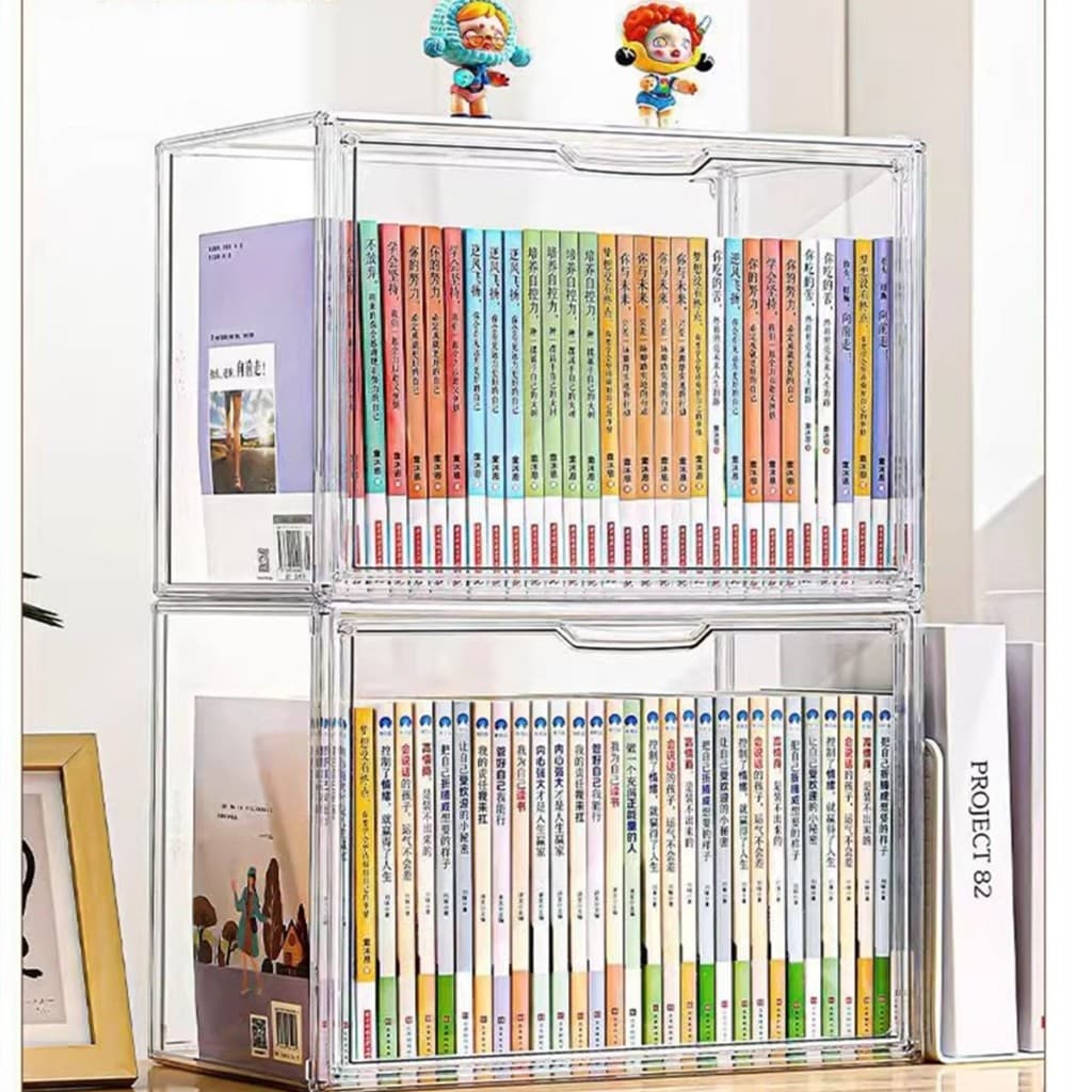 Caixa Organizadora Livros Grande Acrílico Com Tampa Exposição Antipoeira Empilhável e Proteção