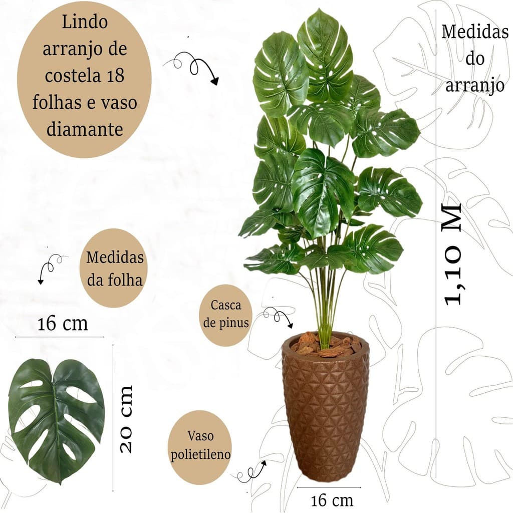 Costela de Adão Artificial Grande +Vaso Polietileno Completo