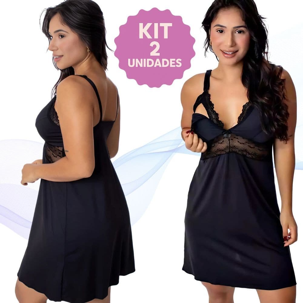 KIT 2 Camisolas Amamentação Pós Parto Gestante com Click Renda Alça Reforçada Larga Maternidade