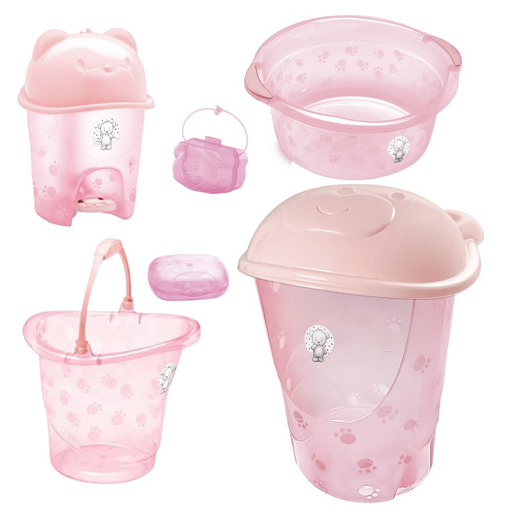 Kit Organização do bebê com Cesto de Roupas, bacia, balde, lixeira, organizador e cabides Adoleta Plastibaby ou Rattan