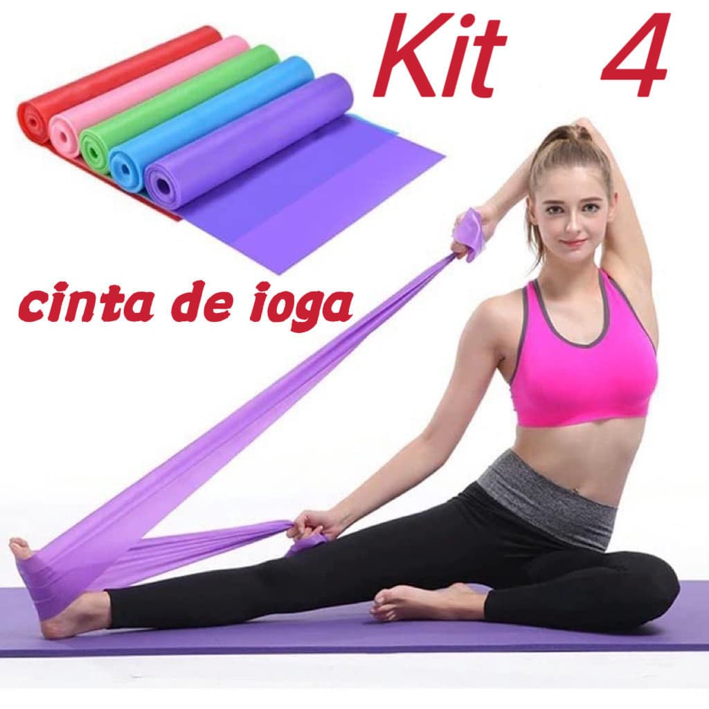 Conjunto de 4 faixas elásticas para exercícios de ioga e estiramento de 150 cm
