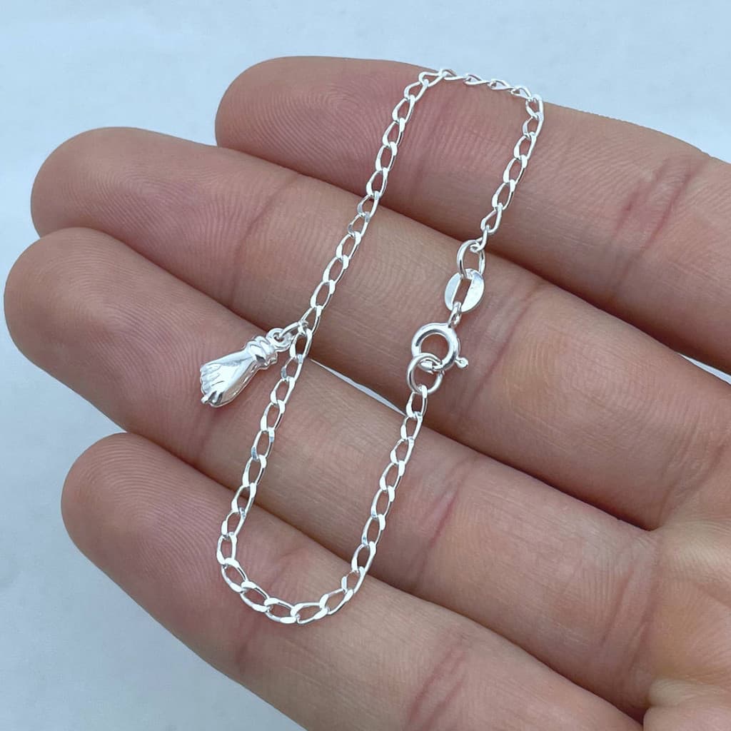 Pulseira Infantil Figa Amuleto Sorte Mal Olhado Prata 925 Legítima Maciça Original