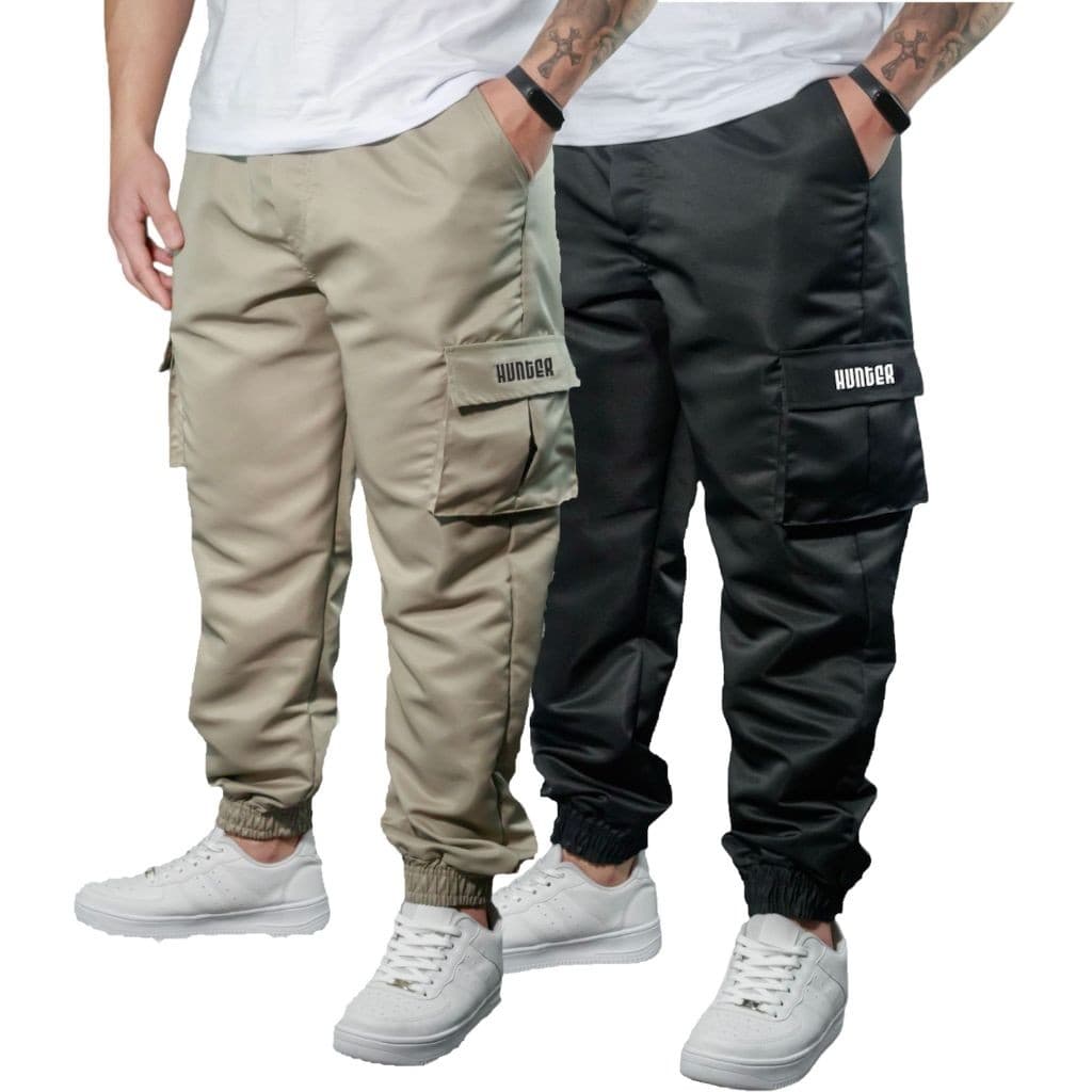Kit 2 Calça Jogger Bolsos Cargo Corta Vento Masculina Skate