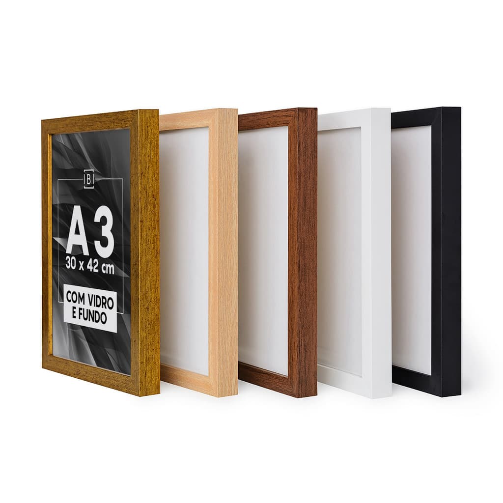 Moldura Premium A3 30x42 cm C/ Vidro Decorativo Para Certificado Fotos Parede Grande