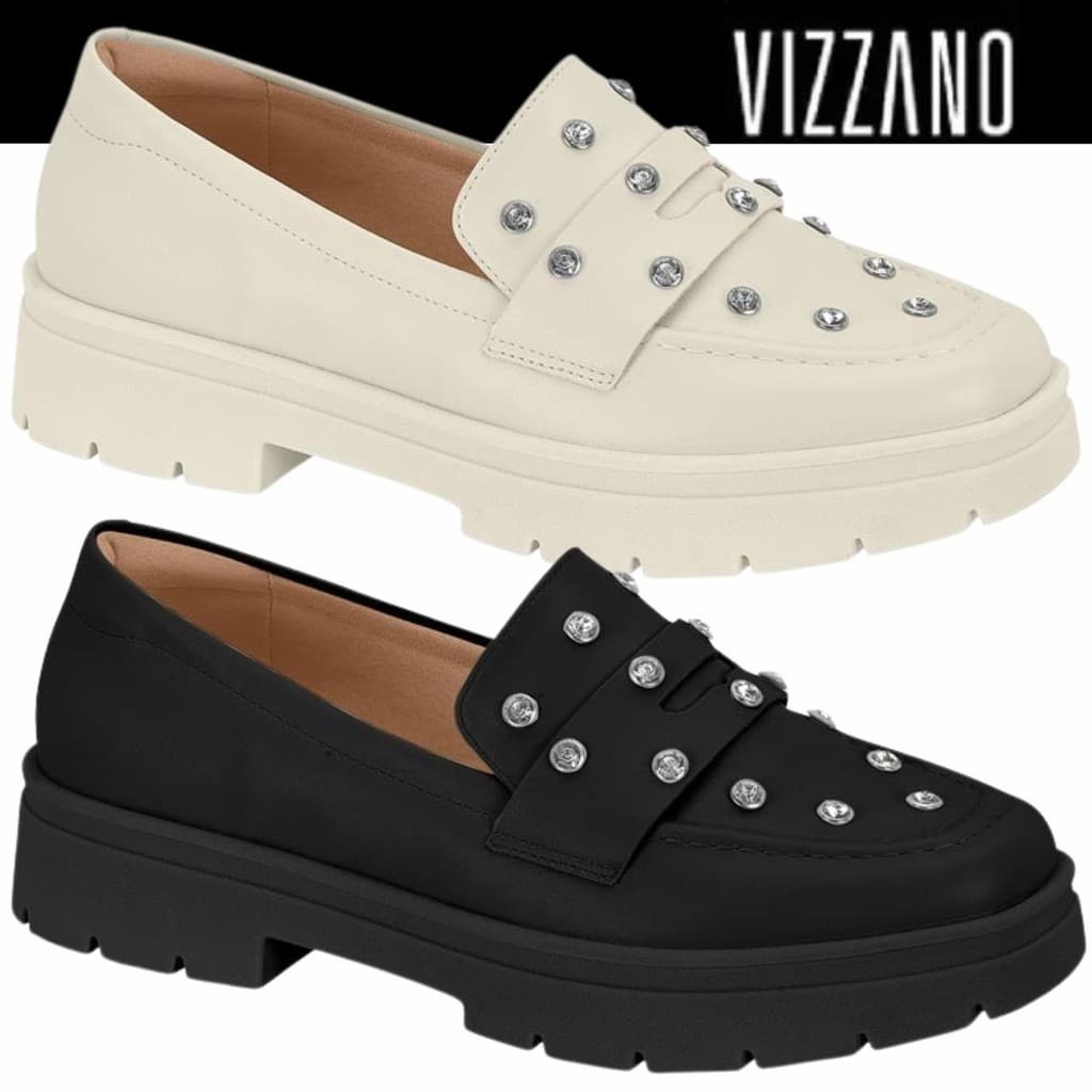 Sapato Mocassim Feminino Vizzano Pedrarias Tratorado Loafer Conforto