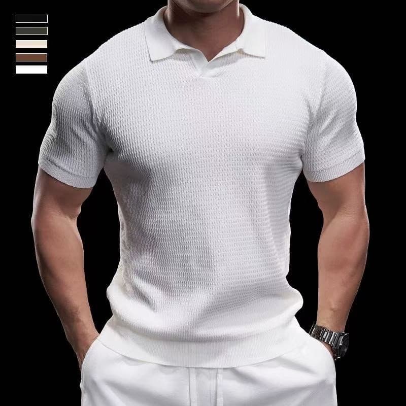 Camiseta Masculina   Verão de Cor Sólida em Malha  old money