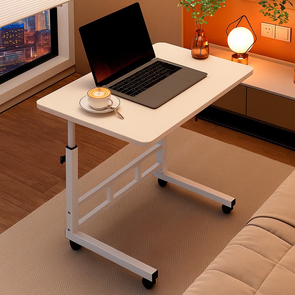 Mesa Mesinha Notebook Laptop com Altura Ajustável e Rodinhas com Travas - Marfim
