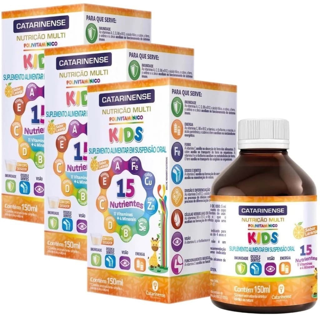 Kit c/ 3 Polivitamínico Nutrição Multi Kids 150ml - Catarinense