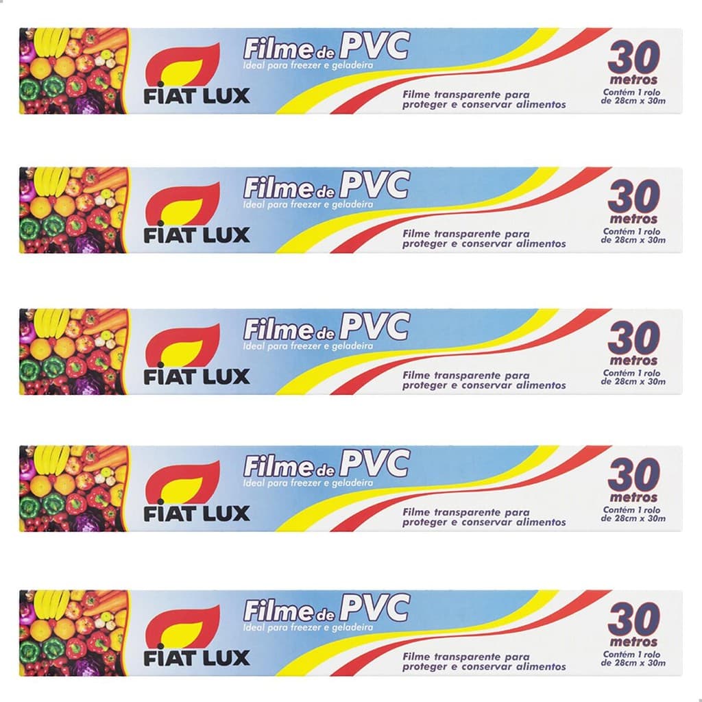 Kit com 5 Rolos de Plástico Filme PVC Resistente para Alimentos e Culinária 28cmx30m