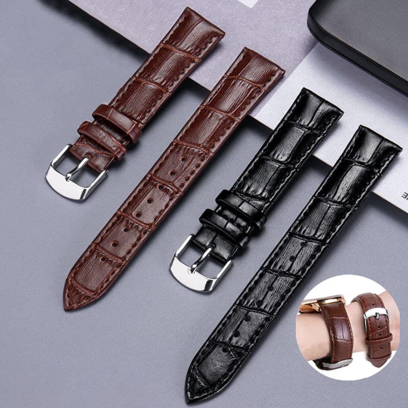 Pulseira De Couro PU 12 14 16 18 20 22 24mm Universal Feminina Masculina Substituição Relógio Preto Marrom Pino Fivela