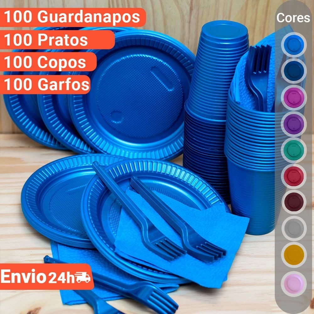 Kit Descartáveis Festa Luxo com Guardanapo 100 Pessoas 400 peças Bellocopo Cor Padronizadas