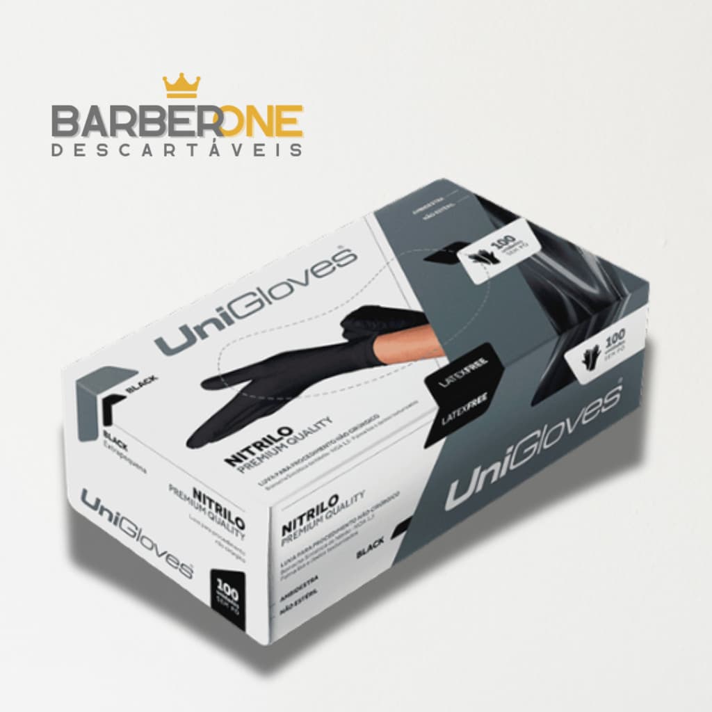 LUVAS DE NITRILO SEM TALCO UNIGLOVES BLACK - CAIXINHA COM 100 UNIDADES