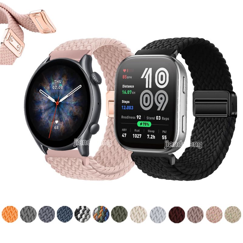 Pulseira De Fivela Magnética Tecida , Nylon Para Huami Amazfit Bip 6 5 3 pro GTS 4 Mini GTR 47mm 42mm GTR4