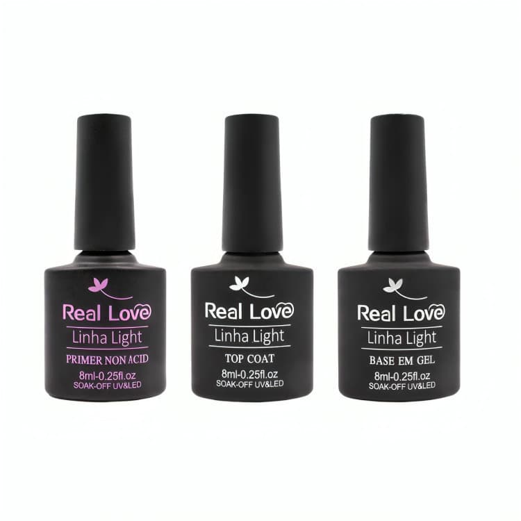 Kit 3 Preparadores-Primer-Top Coat-Base em Gel-Real Love