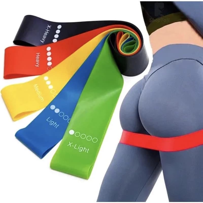 kit 5 Faixas Elástica de Resistência para yoga Pilates Treino Academia