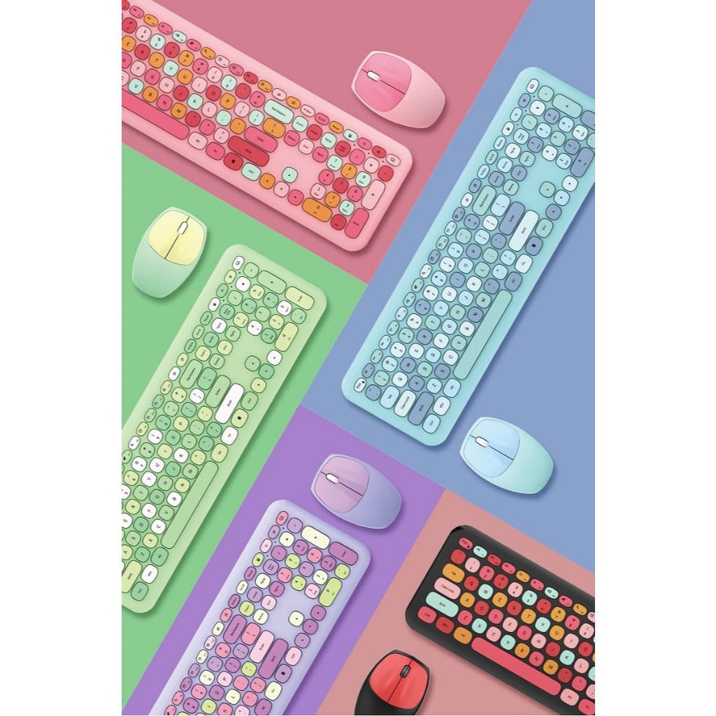 Teclado e Mouse Sem Fio Colorido 2.4G Wireless Várias Cores