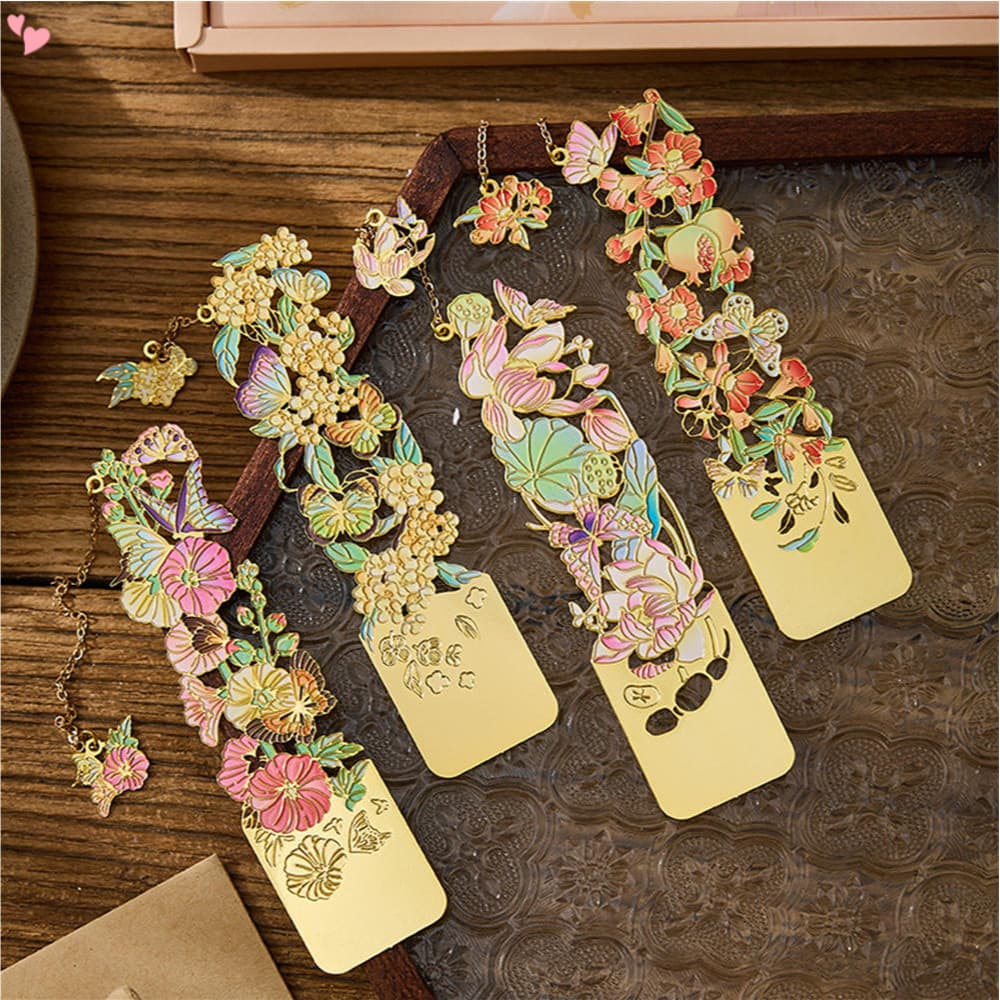 Pintura Floral Retro Bookmark Metal Flor Oca Bronzeamento Clip De Leitura Estudantil Para Leitores Escritores Amantes De Livros