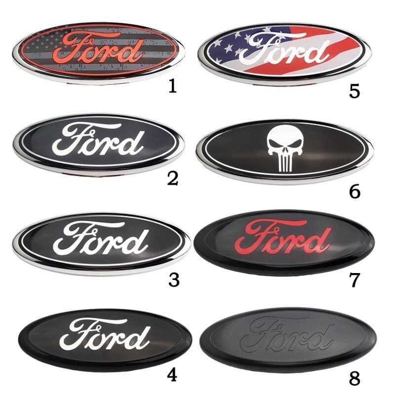 23x9 cm Grade frontal Emblema Para Ford F150 F250 Ranger Everest Explorer Escape Edge Logo frontal 9 polegada Bandeira Punisher Azul Preto