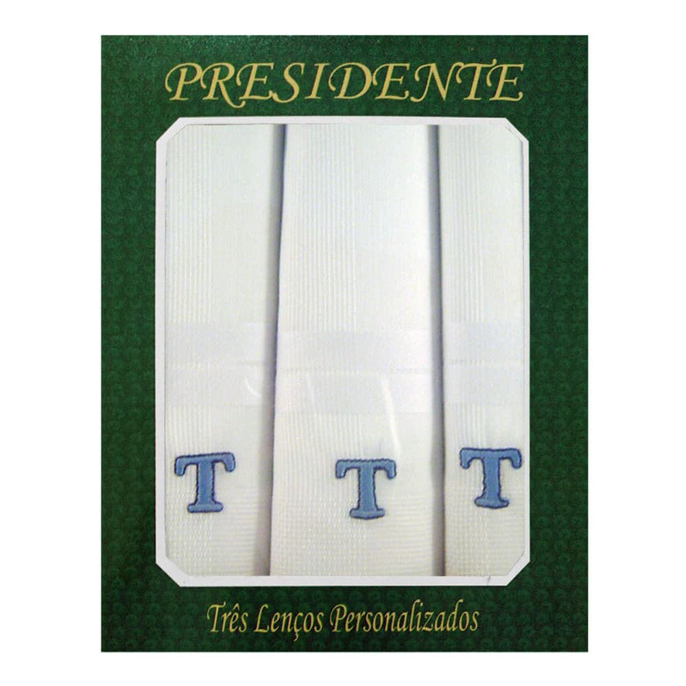 Caixa Lenço Masculino Iniciais Bordadas - Letra T