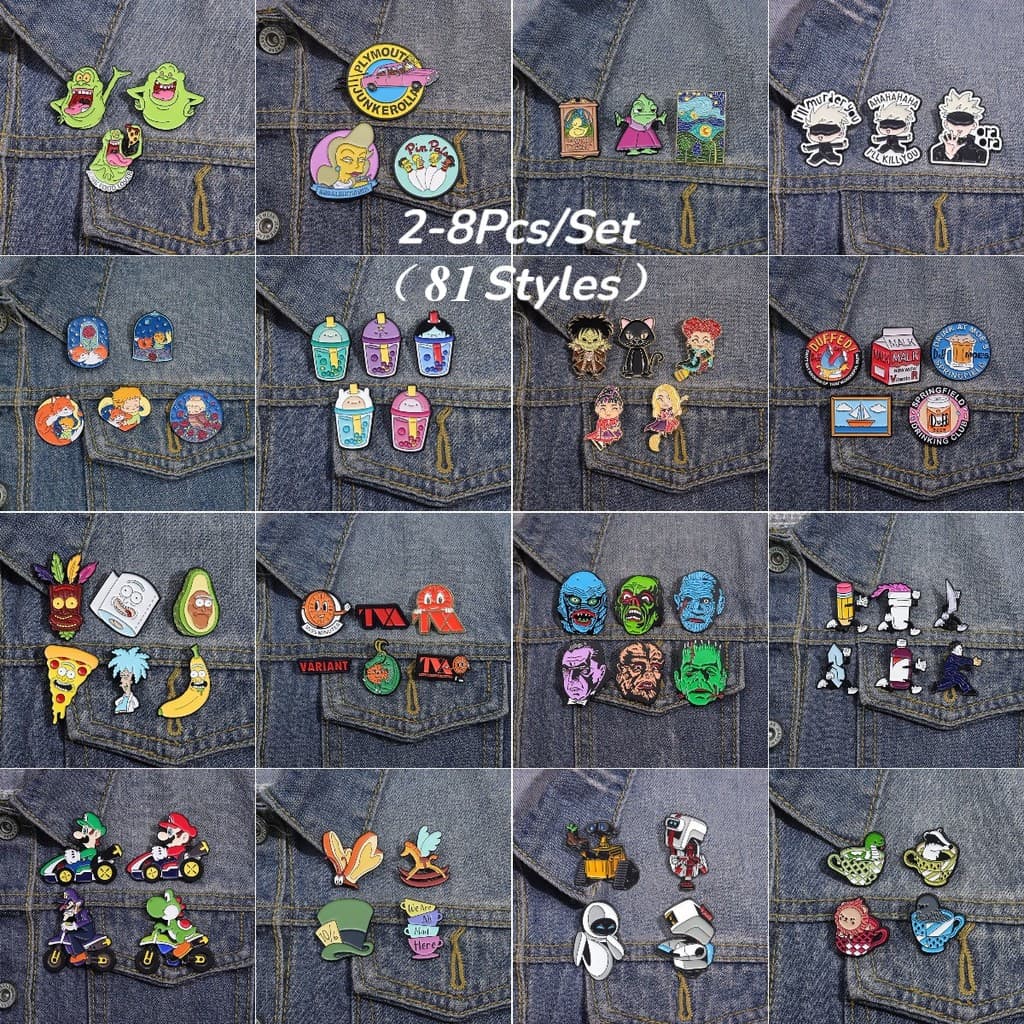 (81 Estilos) 2-8 Unidades/Conjunto Broche Esmaltado Série Anime Acessórios De Roupas Da Moda Joias De Presente Para Amig