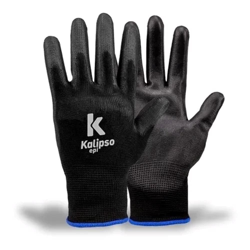 LUVA PU PRETA TAMANHO M KALIPSO POLIESTER ANTIESTÁTICA SEGURANÇA MULTITATO