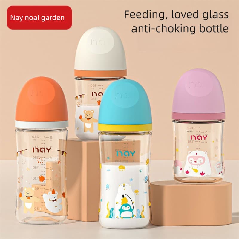 Garrafa De Vidro Borossilicato Mamadeira De Desenho Animado anti-Asfixia , spray Manchas Adequada Para Recém-Nascidos Gr