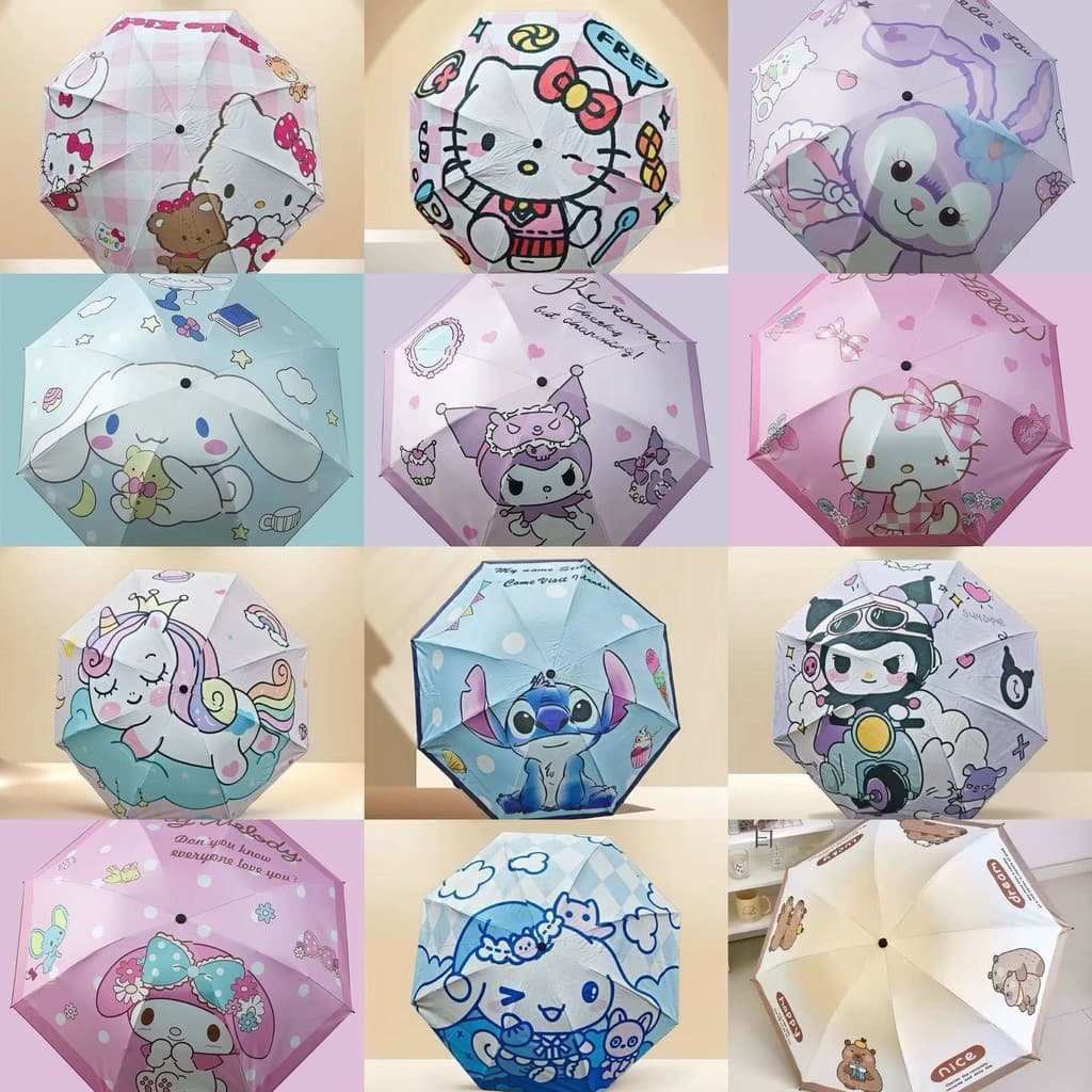 Guarda-chuva Sombrinha infantil de desenho Capivara Stitch Disney manual três dobras protetor solar