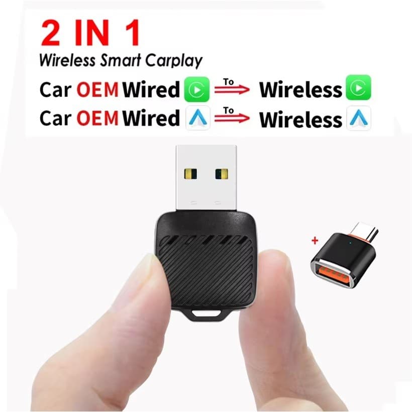 2 Em 1 Mini Dongle CarPlay Sem Fio Para Adaptador De Rádio De Carro OEM Com Android Auto TypeC USB Plug and Play