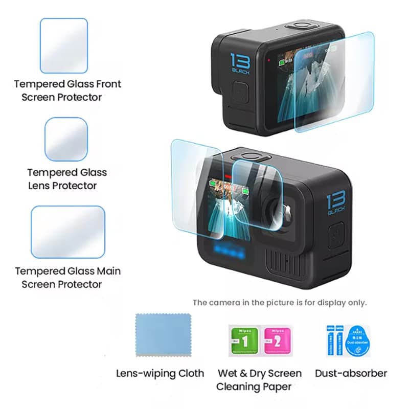 1/2 Conjunto De Película Protetora De Vidro Temperado Para GoPro Hero 13 Lente De Filme De Tela De Câmera Preta E Fronta