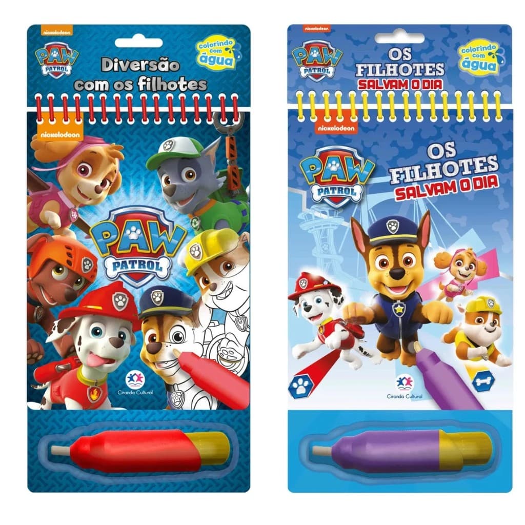 Kit 2 Aquabook Patrulha Canina - Diversão com Filhotes e Os Filhotes Salvam