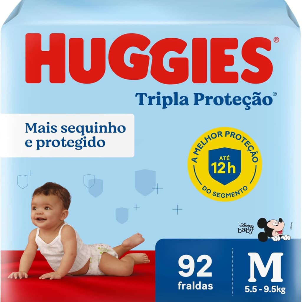 Fralda Huggies Tripla Proteção Hiper - Tamanho M - Com 92 Unidades