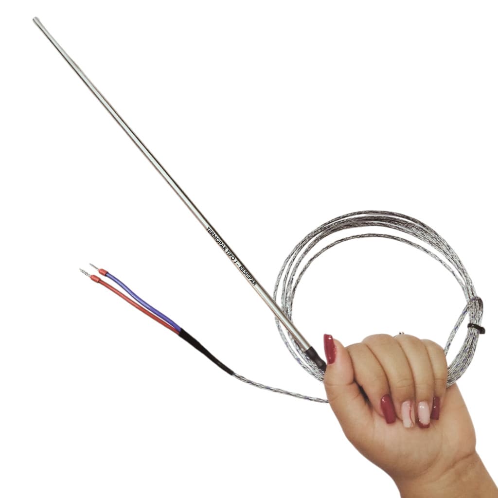 TERMOPAR TIPO J SENSOR 0,6CM X 35CM CABO MALHA 2 MT