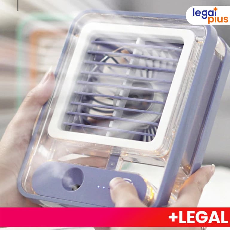 Mini Ventilador Portátil com Função de Umidificação e Nebulização, LED e 3 Velocidades de Refrigeração