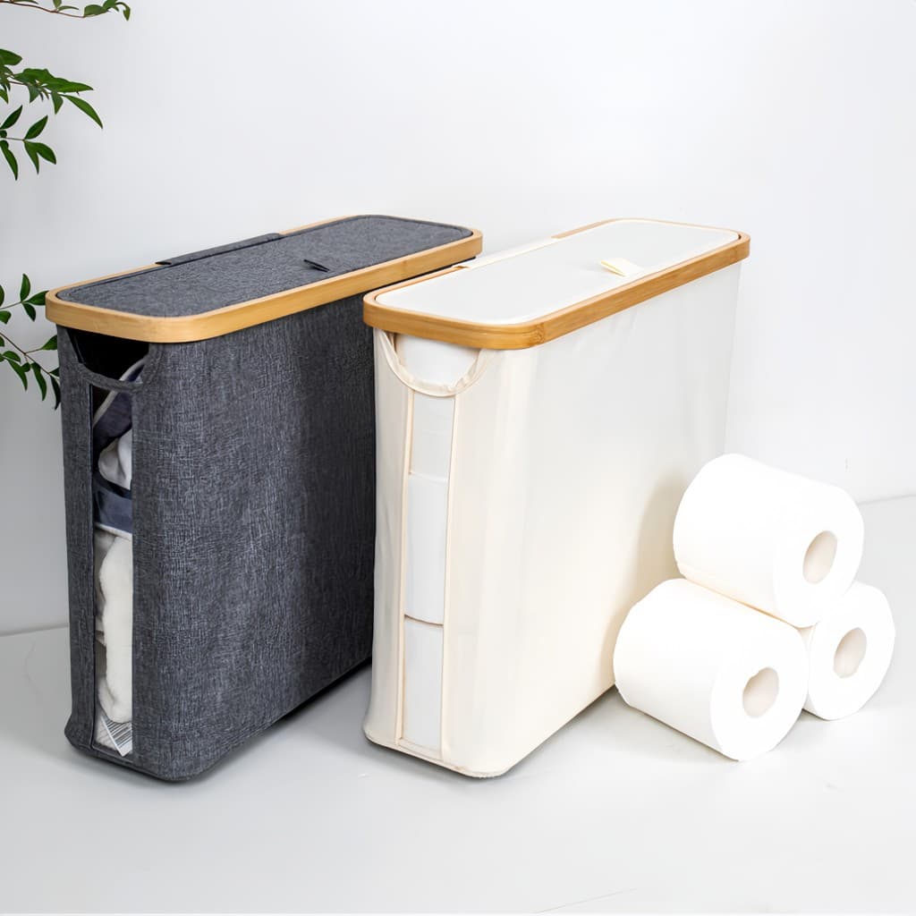 Suporte De Papel Higiênico De Bambu Para Armazenamento Com Tampa Banheiro E Armário