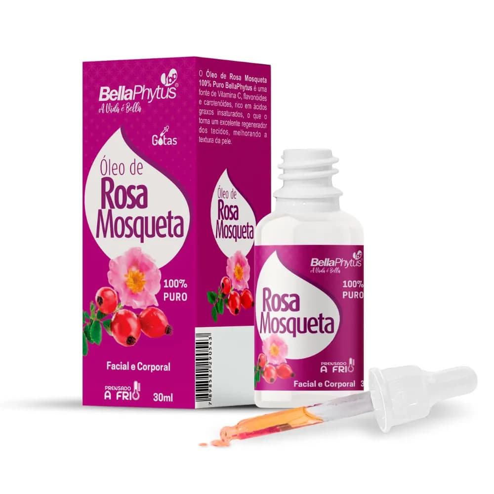 Óleo de ROSA MOSQUETA Bellaphytus 30 ml 100% puro Facial e Corporal