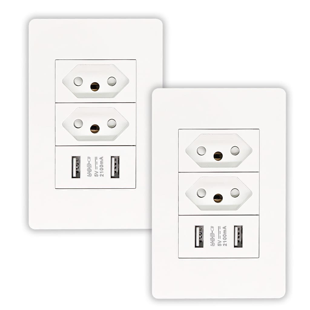 Kit 2 Tomada Usb Parede Duo Bivolt Dupla Conjunto Carregador Alimentação