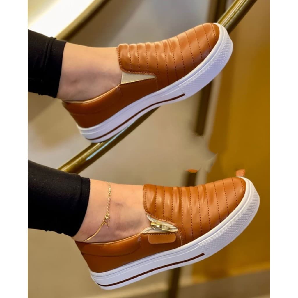 Tênis Slip On Ziper Sapatilha Feminina Confortável Macia Leve