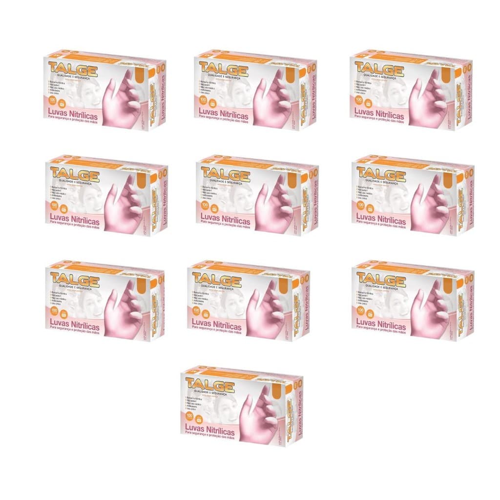 Luva Nitrílica Rosa Sem Pó Talge – Kit com 10 Caixas