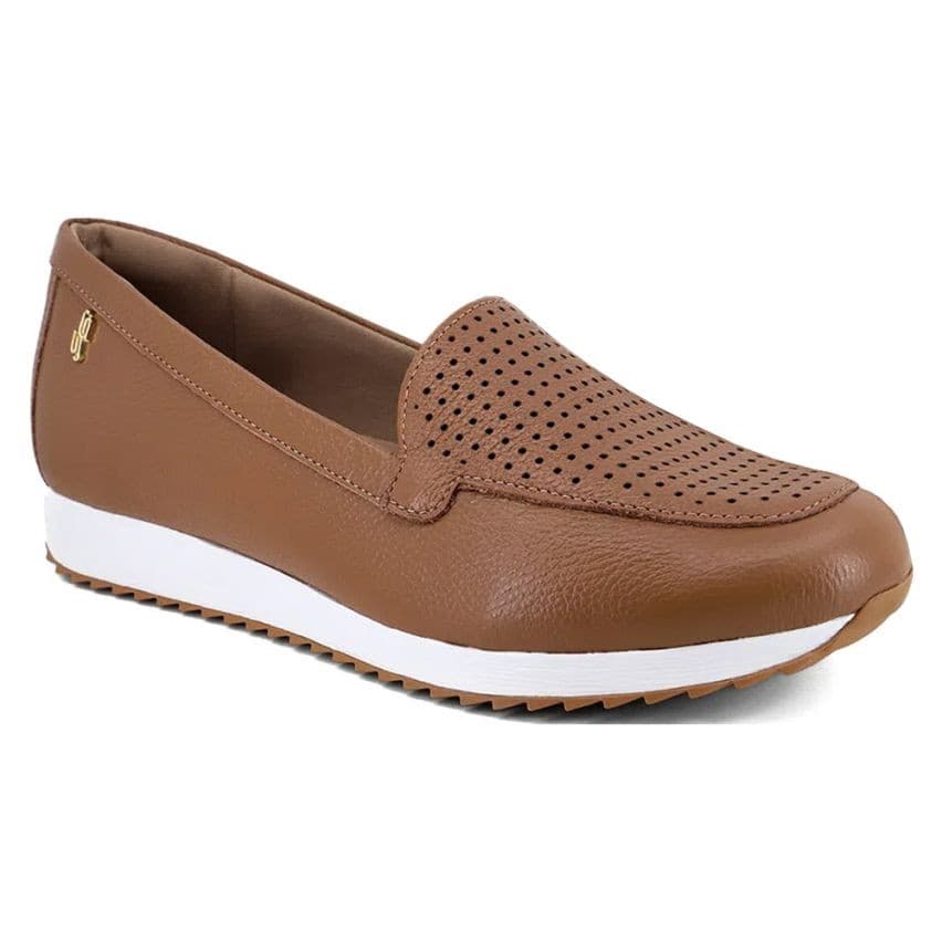 Sapato Loafer com Laser Caramelo Feminino AG3601 - Usaflex